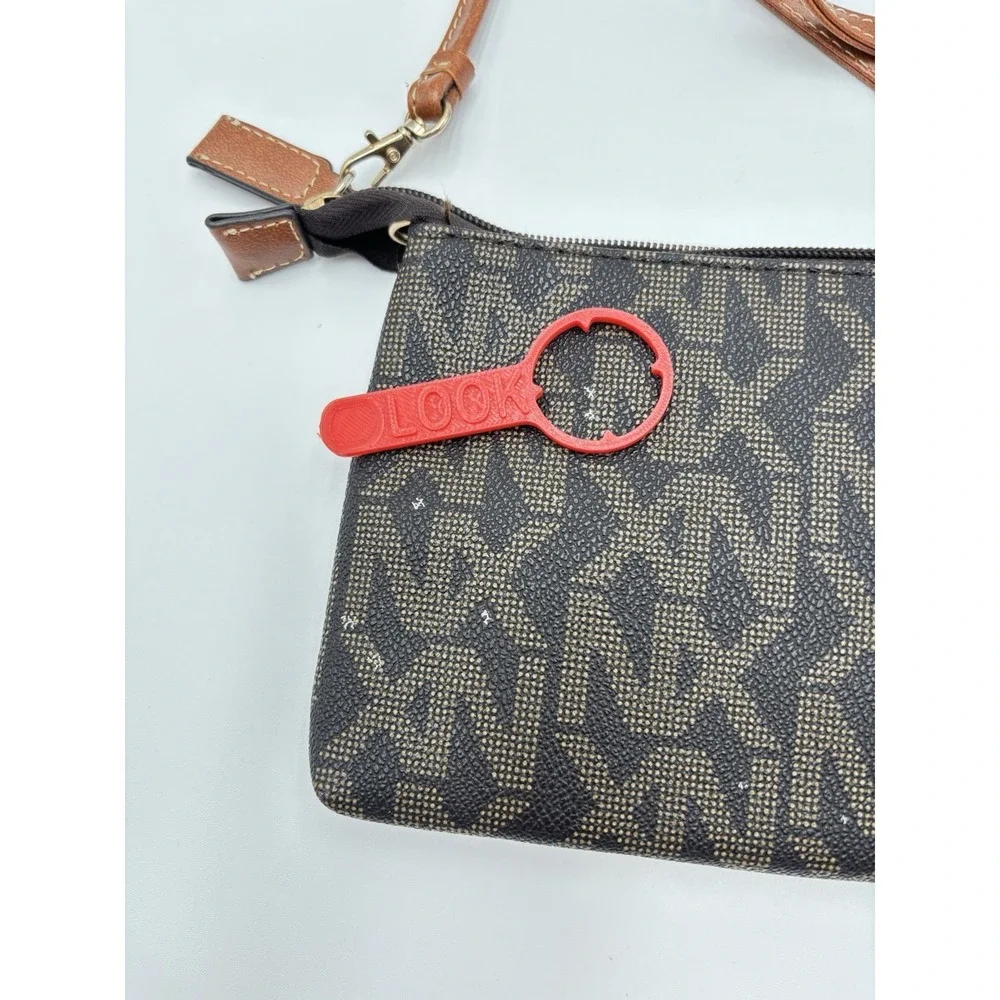 NX XN Monogram Crossbody Wristlet Purse Brown Logo Zip Clutch Bag Wallet